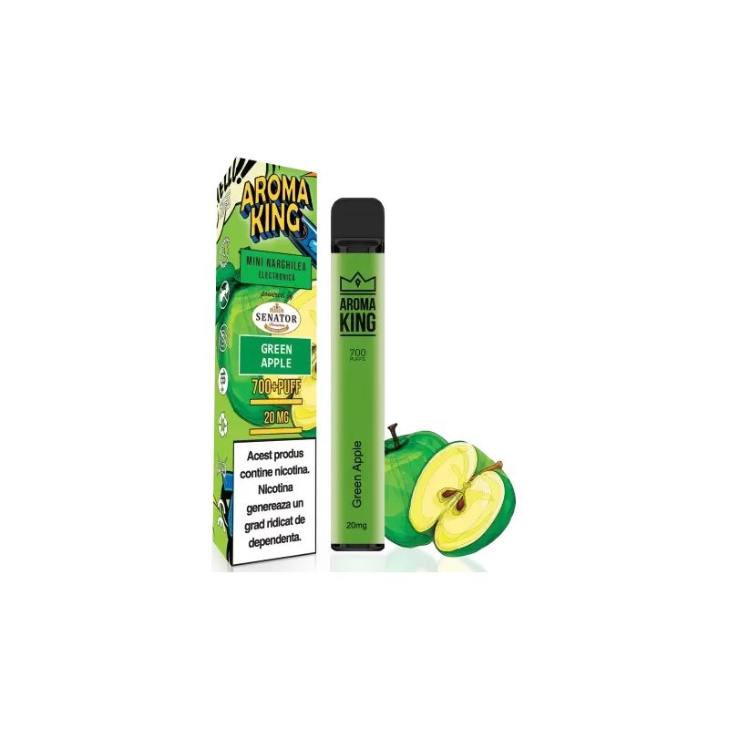 Mini narghilea electronica de unica folosinta Aroma KING - Green Apple (700 pufuri) 20 mg