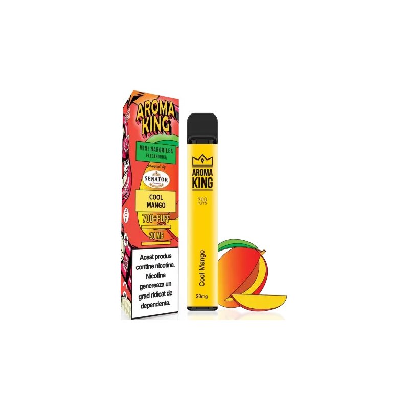 Mini narghilea electronica de unica folosinta Aroma KING Cool Mango 700 pufuri.