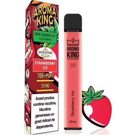 Mini narghilea electronica de unica folosinta Aroma KING Strawberry Ice (700 pufuri) 20 mg