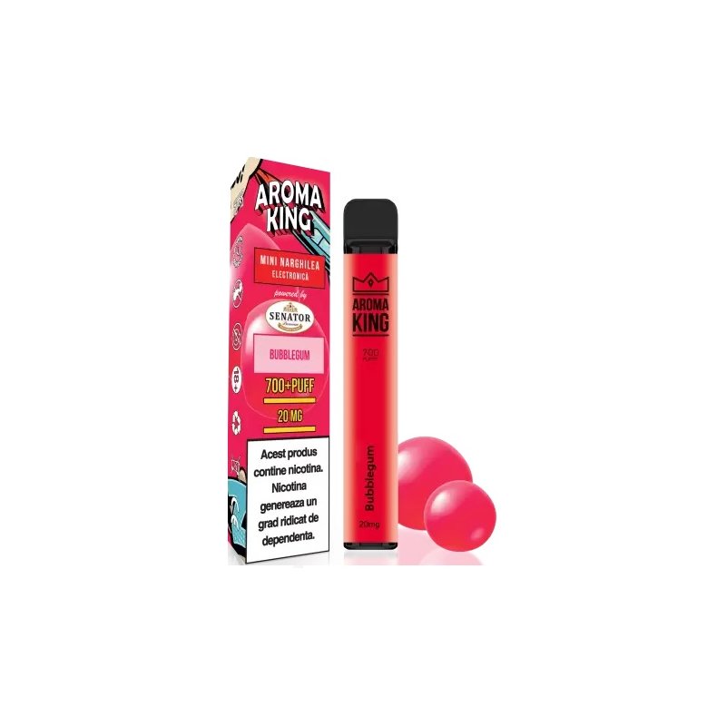 Mini narghilea electronica de unica folosinta Aroma KING Bubble Gum (700 pufuri) 20 mg