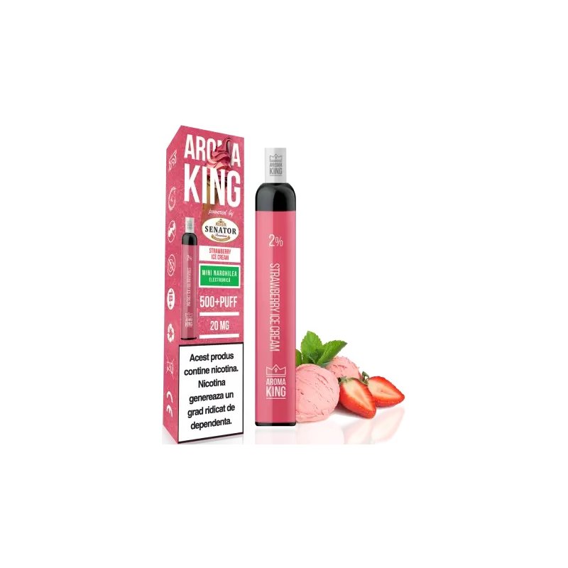 Mini narghilea electronica de unica folosinta AK by Senator - Strawberry Ice Cream (500 pufuri) 20 mg