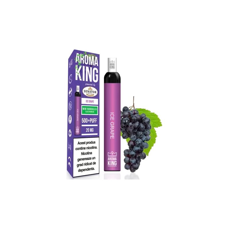 Mini narghilea electronica de unica folosinta AK by Senator - Ice Grape (500 pufuri) 20 mg