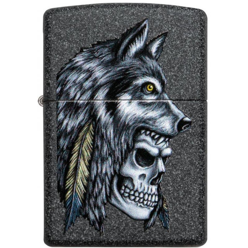 Bricheta Zippo 29863 Wolf Skull Feather Design