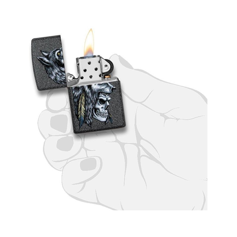 Bricheta Zippo 29863 Wolf Skull Feather Design