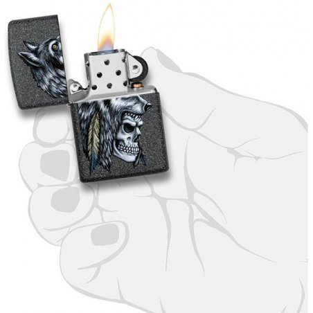 Bricheta Zippo 29863 Wolf Skull Feather Design