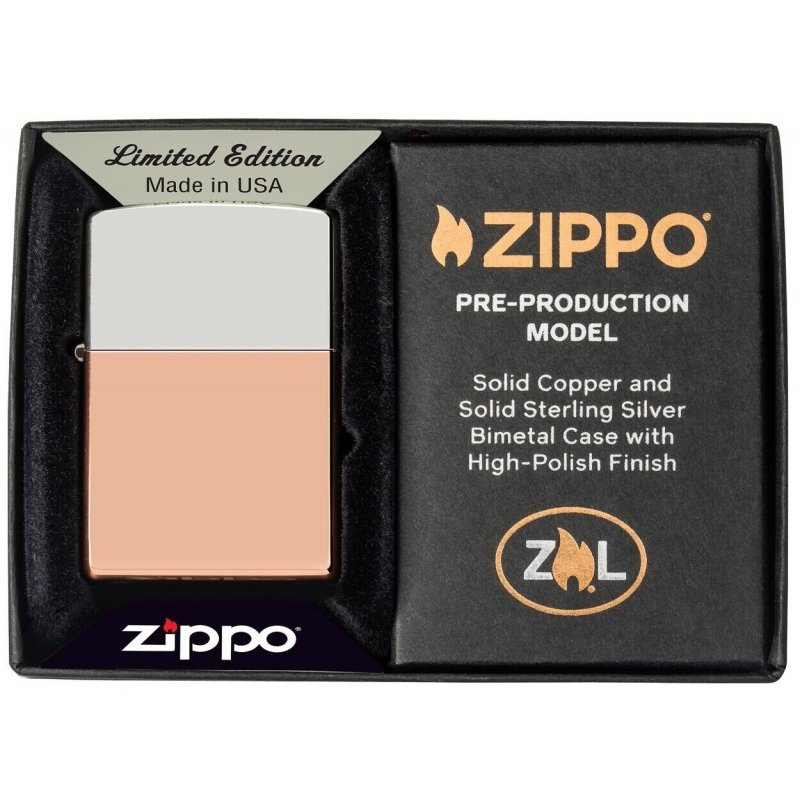 Bricheta Zippo 48694 Bimetal Case Lighter - Sterling Silver Lid