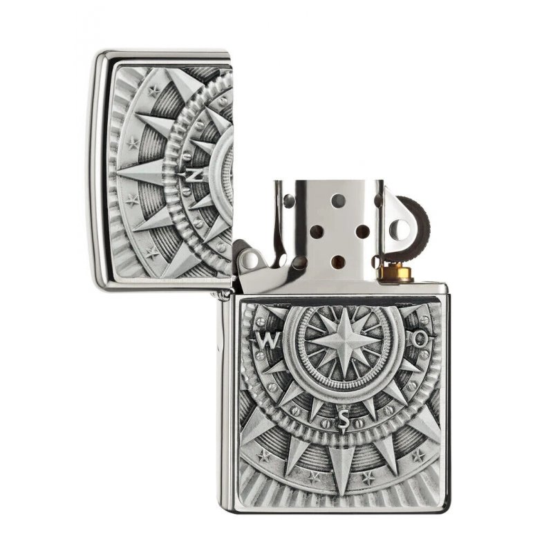 Bricheta Zippo 2005350 Brushed Chrome Compass Emblem