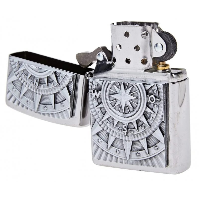 Bricheta Zippo 2005350 Brushed Chrome Compass Emblem