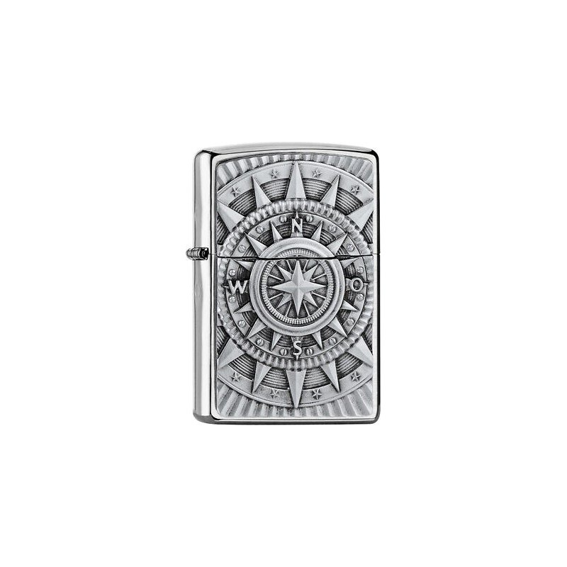 Bricheta Zippo 2005350 Brushed Chrome Compass Emblem