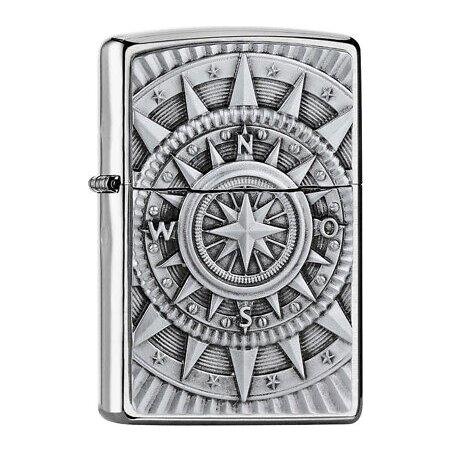 Bricheta Zippo 2005350 Brushed Chrome Compass Emblem