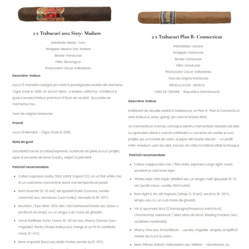 Sampler Trabucuri Oscar 212 Plan B Dinner Fresh Pack 4