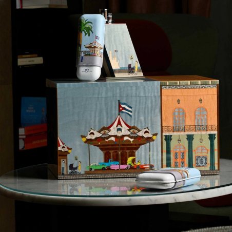 Etui Elie Bleu Casa Cubana Carousel pentru 2 trabucuri