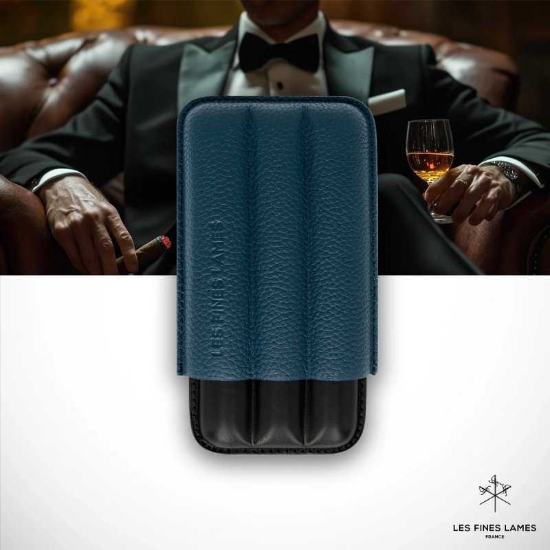 Etui trabucuri Les Fines Lames Cigar Case TRIO Blue