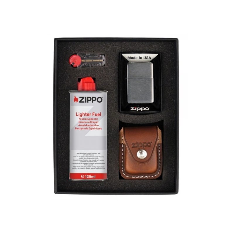 Set Zippo Chrome Brushed Brown Case 251268