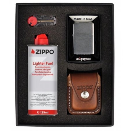 Set Zippo Chrome Brushed Brown Case 251268