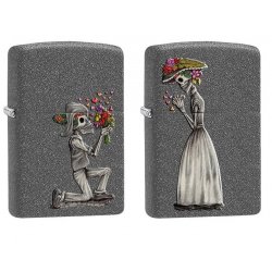 Set Zippo 28987 Iron Stone Couple Day Of Dead Skulls