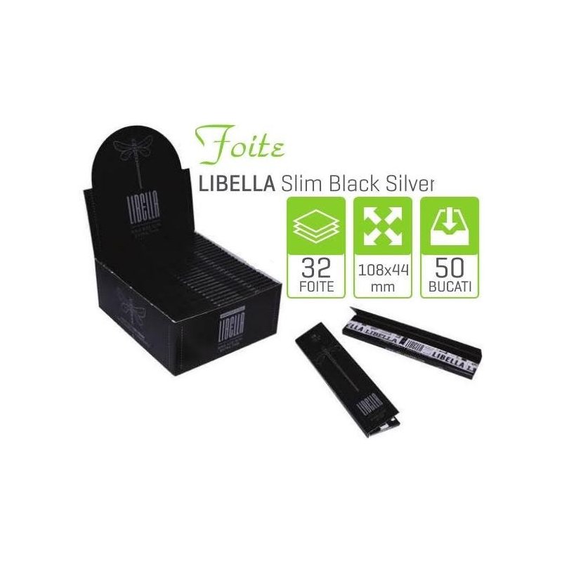Foite Slim Black Silver Libella 110 mm 50 pachete