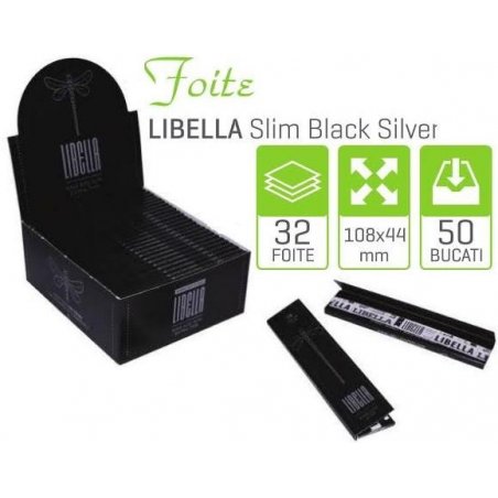 Foite Slim Black Silver Libella 110 mm 50 pachete