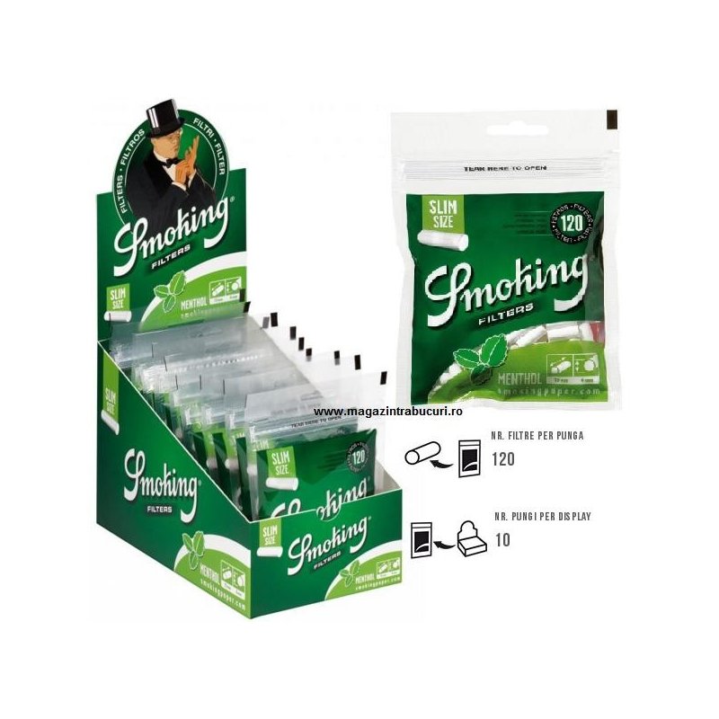 Filtre tigari Smoking Menthol Slim 10 pungi