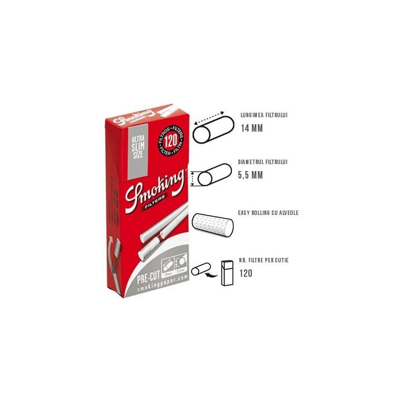 Filtre tigari Smoking Pre-cut Ultra Slim 120