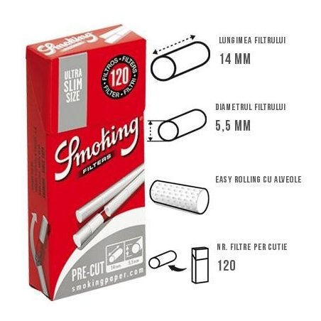 Filtre tigari Smoking Pre-cut Ultra Slim 20 pachete