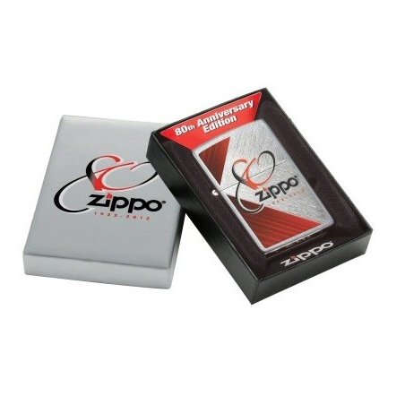 Bricheta Zippo 80th Anniversary Herringbone Sweep Brushed Chrome